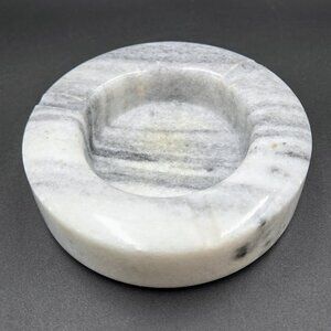 Marble Ashtray Grey Veined White Round 3 Ports Heavy Brush Holder Read